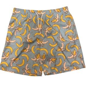 Mens XL Novelty Banana Print Swim Trunks Shorts With Drawstring, Quirky‎